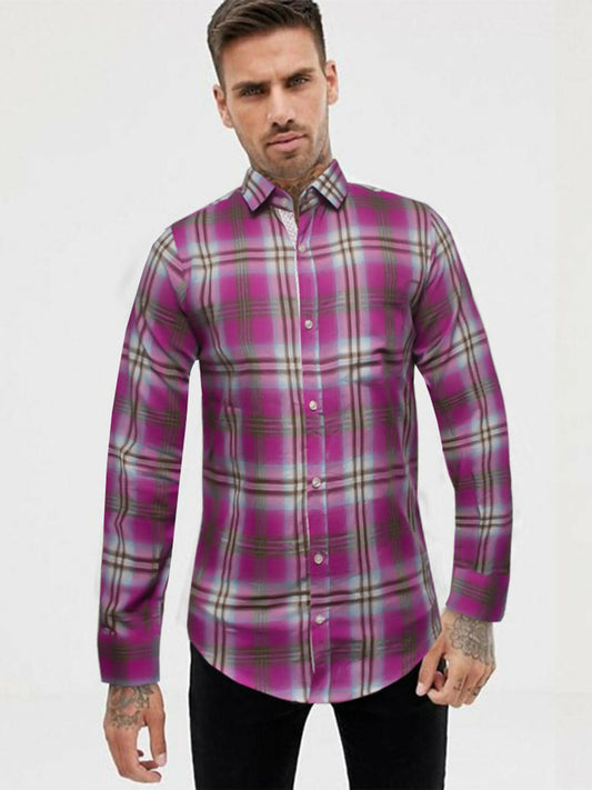 Premium men's cotton shirt with long sleeves, Italian cuffs, and left chest pocket, designed for a refined casual look.