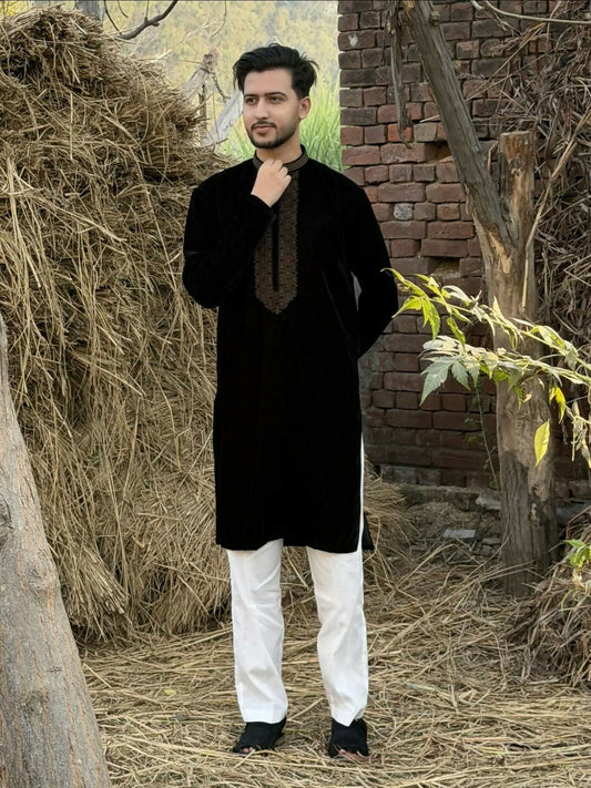 Fabrich Shehnai Velvet and Cotton Embroidered Unstitched Shalwar Kameez-GTS-SK-008