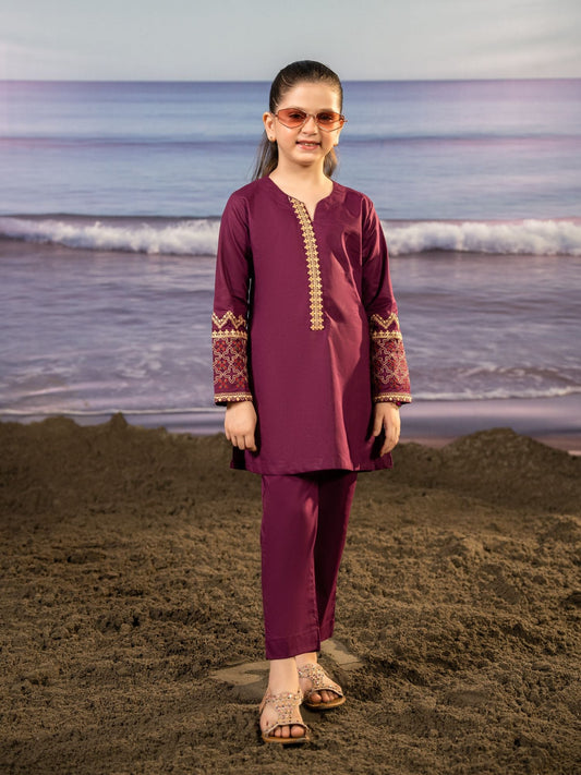 Velvour Girls Cotton Embroidered Stitched 2-Piece Suit-VG136-A
