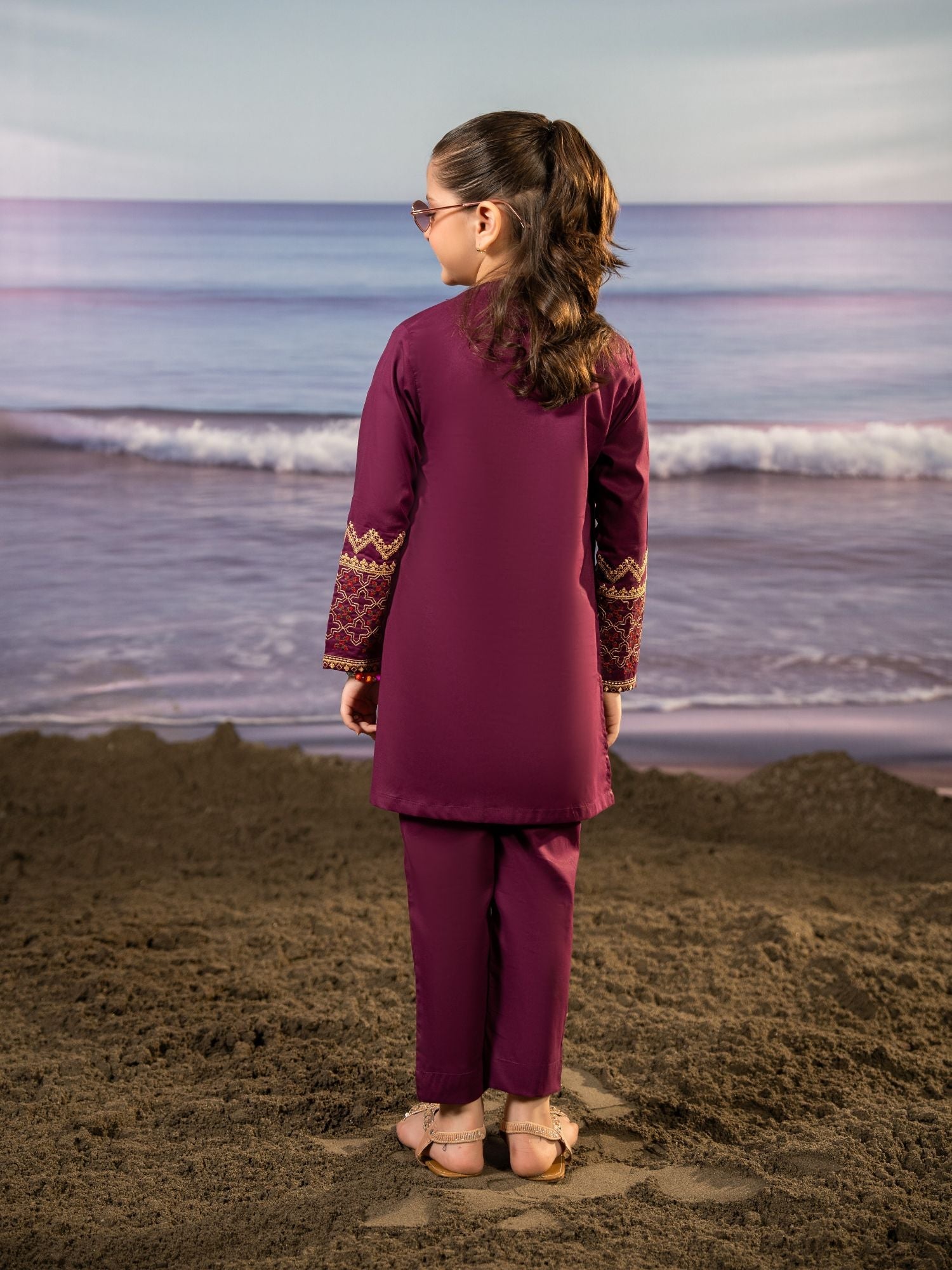 Velvour Girls Cotton Embroidered Stitched 2-Piece Suit-VG136-A