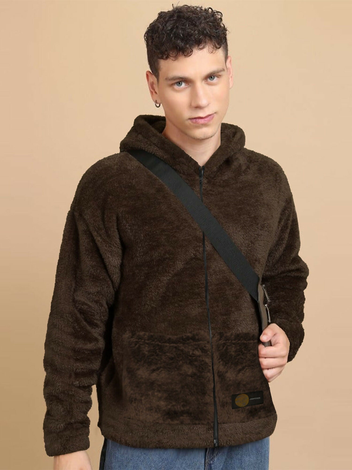 Brown,White and Olive Jupiter Dual Side Extremely Soft Fluffy Sherpa Hoodie-14907