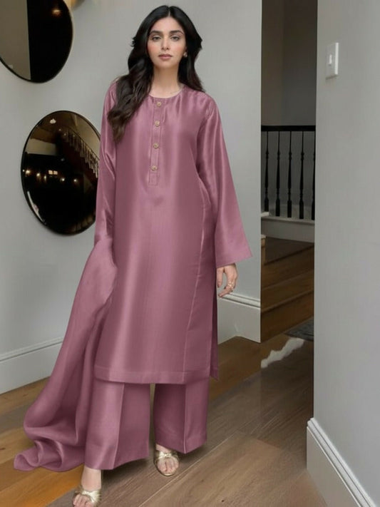 HU Studios Silk Stitched 3-Piece Suit-Noori Rukh