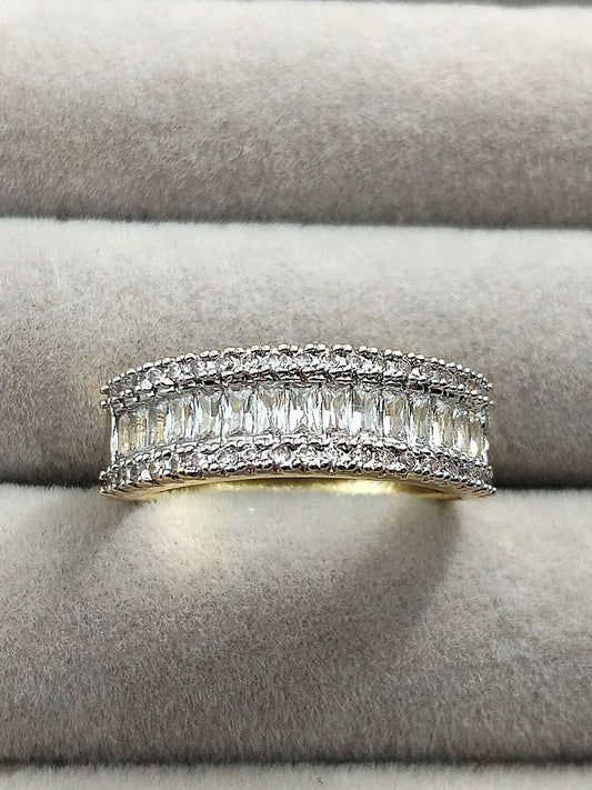 H&A Jewellery 18K gold polished zircon band ring with triple-row design