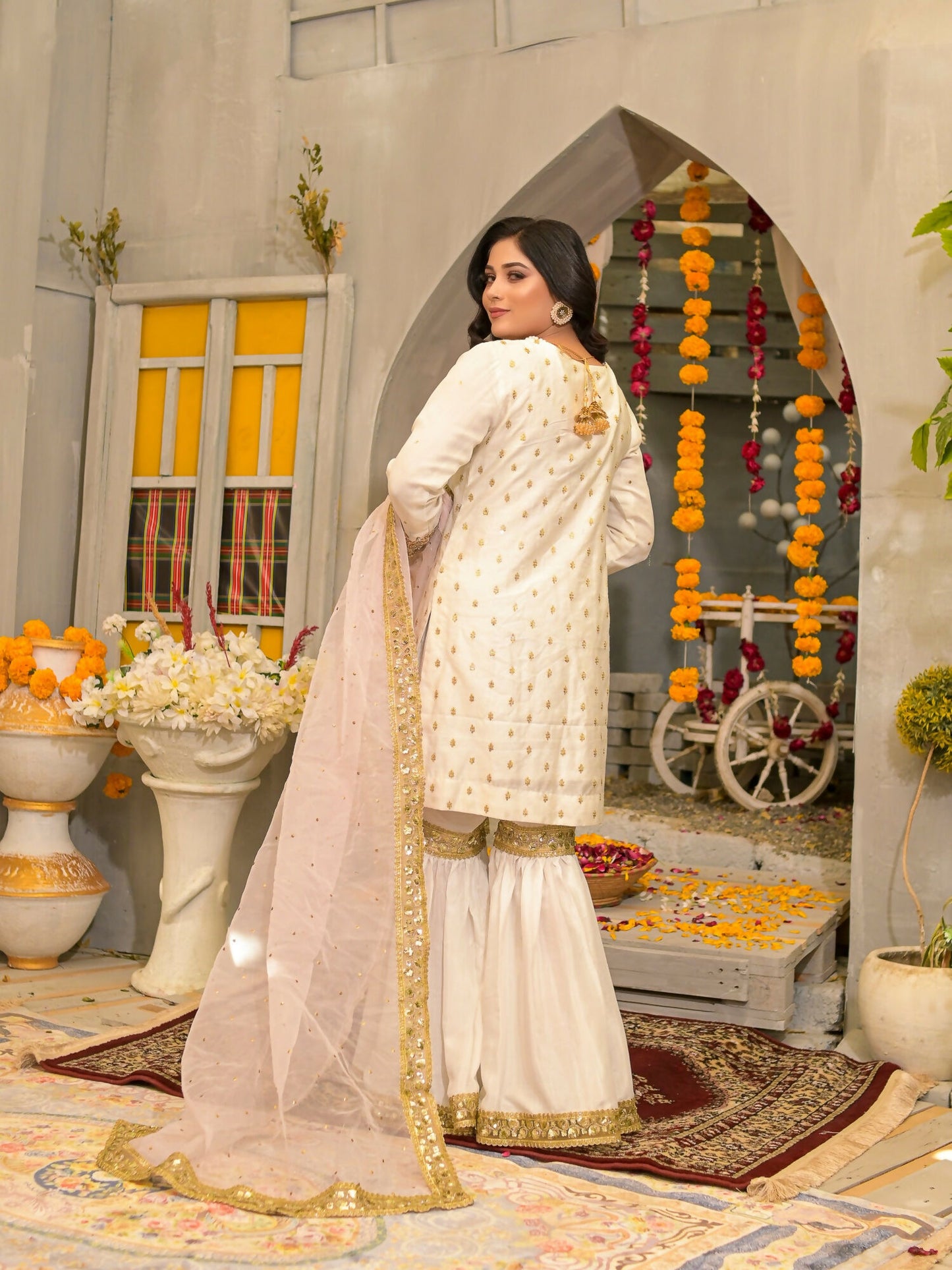 Ruby's Couture Poshak Cotton Net Embellished Gharara-Jugni