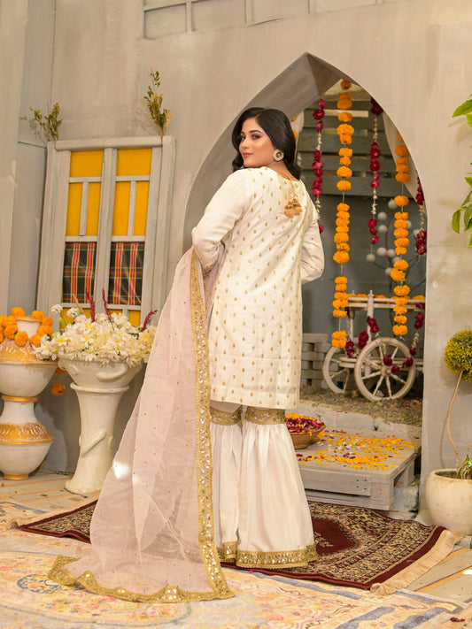 Ruby's Couture Poshak Cotton Net Embellished Gharara-Jugni