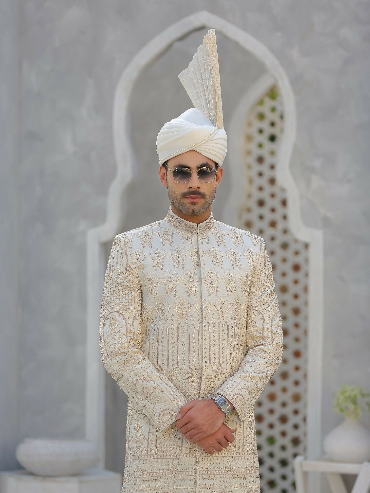 Gem Garments Afsanah Raw Silk Embellished Sherwani-Riaz