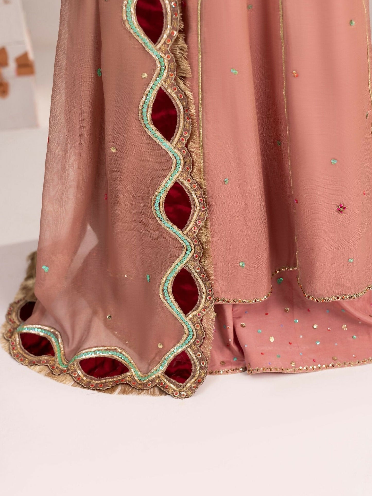 Shurooq Echoes In Bloom Silk Embellished Stitched 3-Piece Suit-Petal Veil