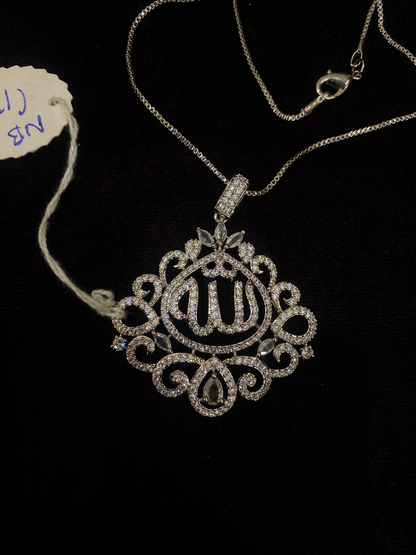 Fashion Hub by Noor Bilal - Silver Polish Allah Pendent With Chain