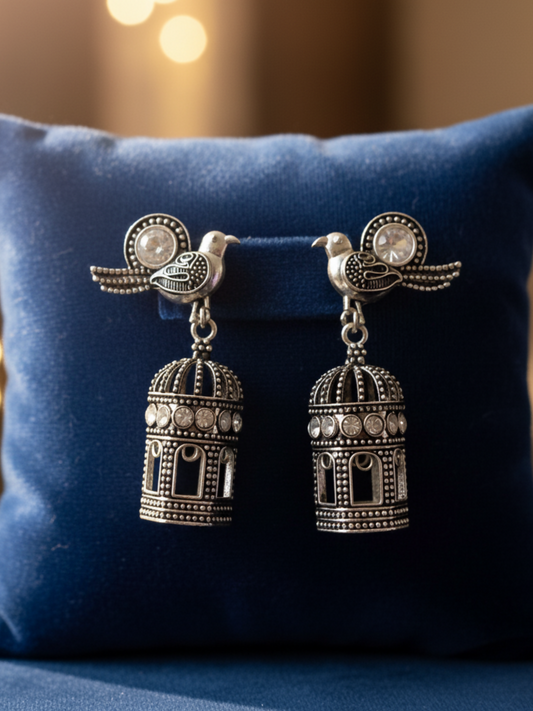 Glitter Jewellery Elegant Bird and Cage Dangle Earrings-GJ6