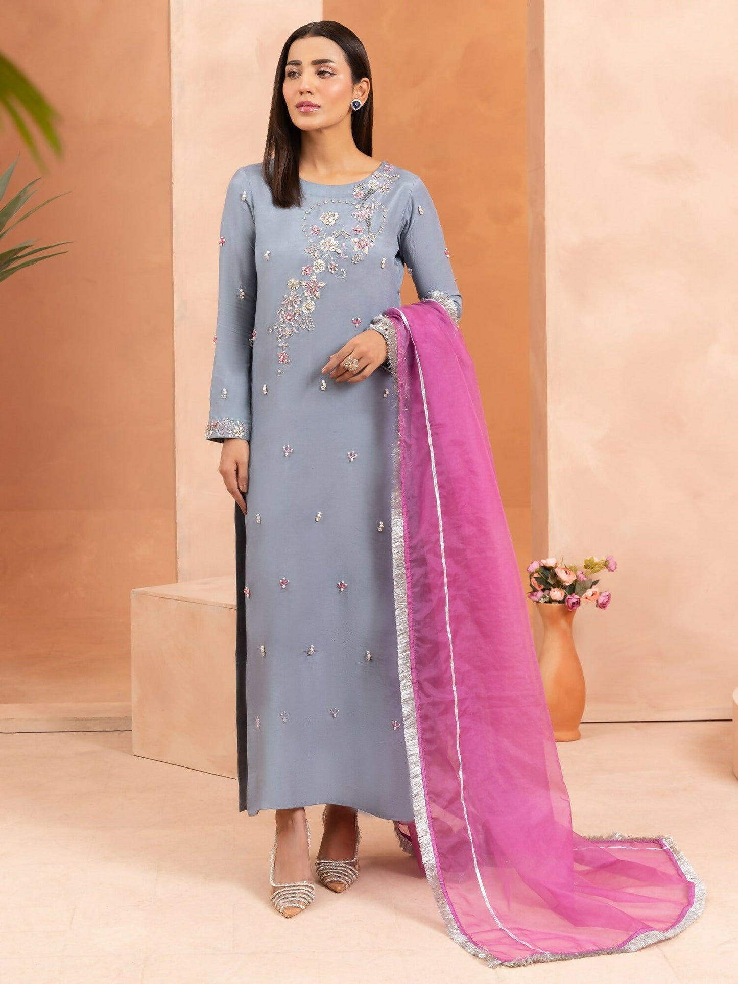 Allure By IH Luxury Pret Raw Silk Embellished Stitched 3-Piece Suit-Zade