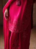 Hussain Rehar Luxury Pret Eid'24 Raw Silk Embellished Stitched 3-Piece Suit-Cerise