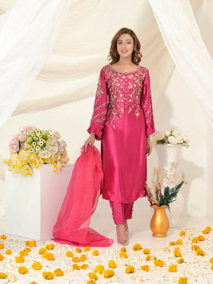 Ruby's Couture Gul-Bahar Silk Embroidered Stitched 3-Piece Suit-Gurleen