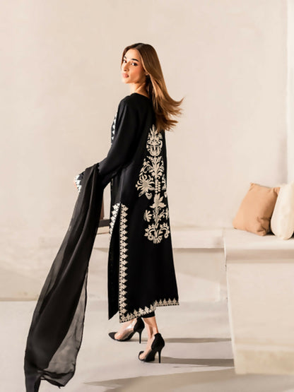 Zeephire Linen Embroidered Stitched 3-Piece Suit-Mira