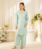 Panache Apparel Sunlit Essentials Slub Cambric Embroidered Co-Ord Set-Skylin