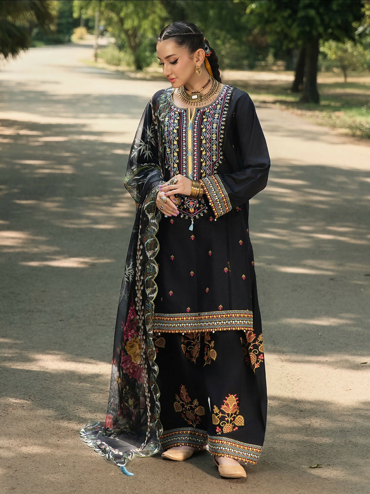 Hemstitch Lawn Embroidered Stitched 3-Piece Suit-Night Jasmine
