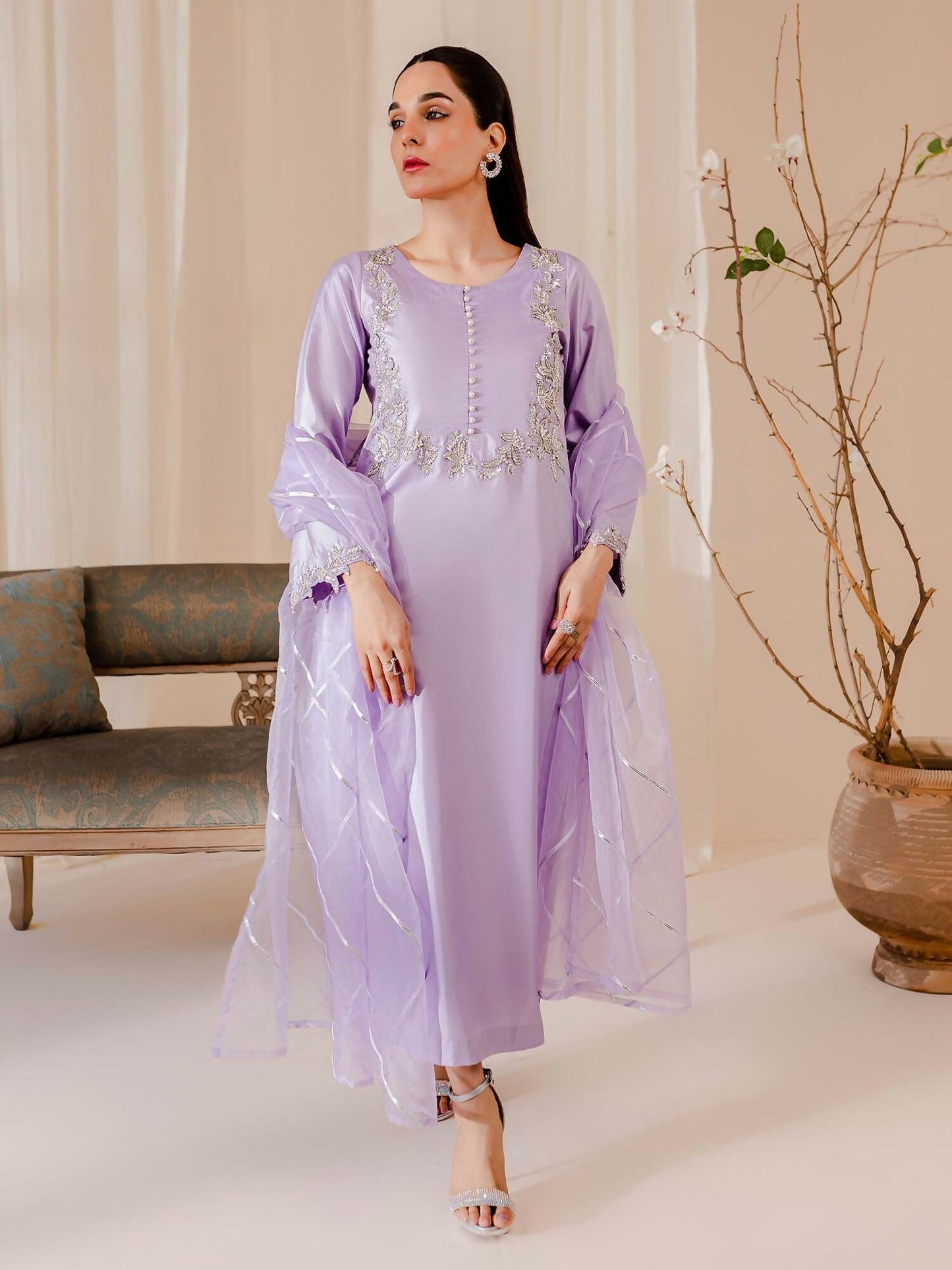 Allure By IH Raw Silk Embellished Stitched 3-Piece Suit-Irene