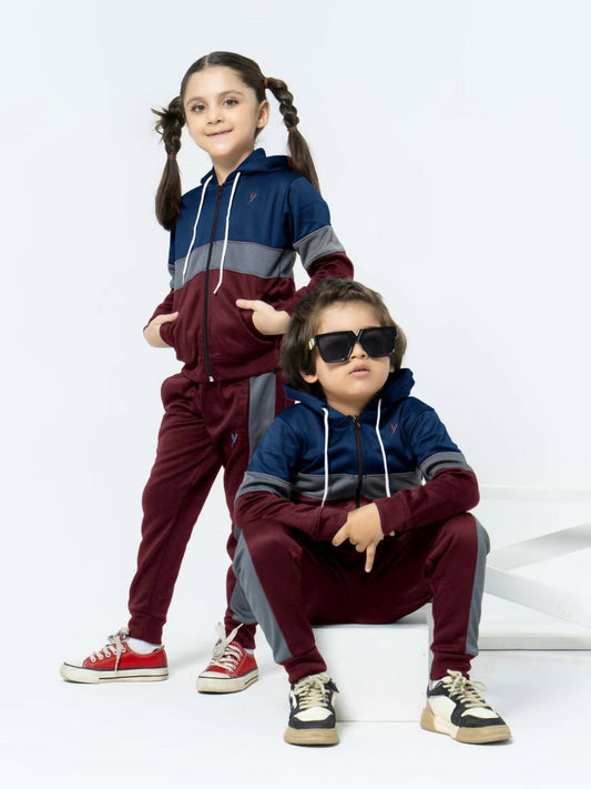 Maroon And Blue Velvour Winter Tracksuit-VWT06-B