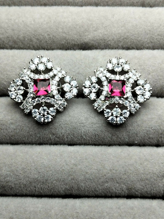 H&A Jewellery silver and pink  colour stud earrings