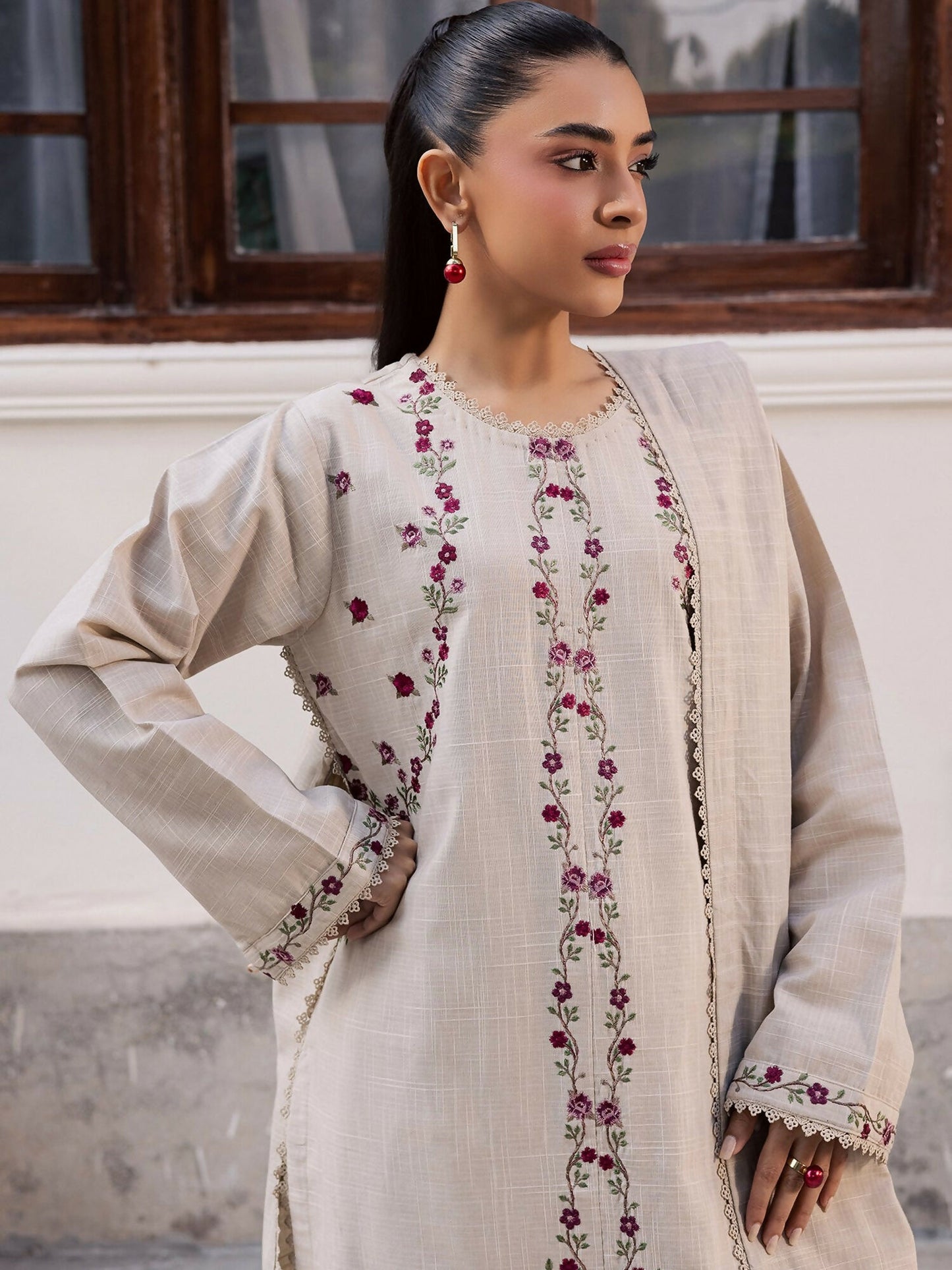 Mannat Clothing Laila Winter Pret '25 Karandi Embroidered Stitched Suit-Pine