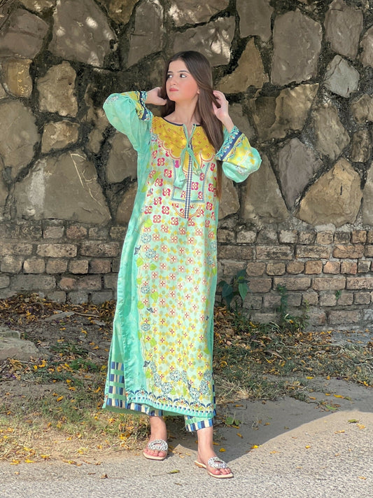 Tehzeeb Libas Silky Lawn Printed Stitched 2-Piece Suit-SHIZA