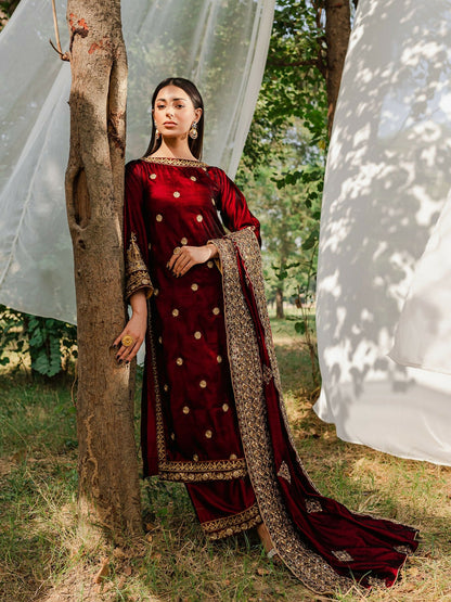 Panache Apparel Velvet Edit Micro Velvet 9000 Embroidered Stitched 2-Piece-Surkh