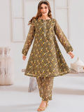 Panache Apparel Chambray Katan Printed Stitched Suit-Evergreen