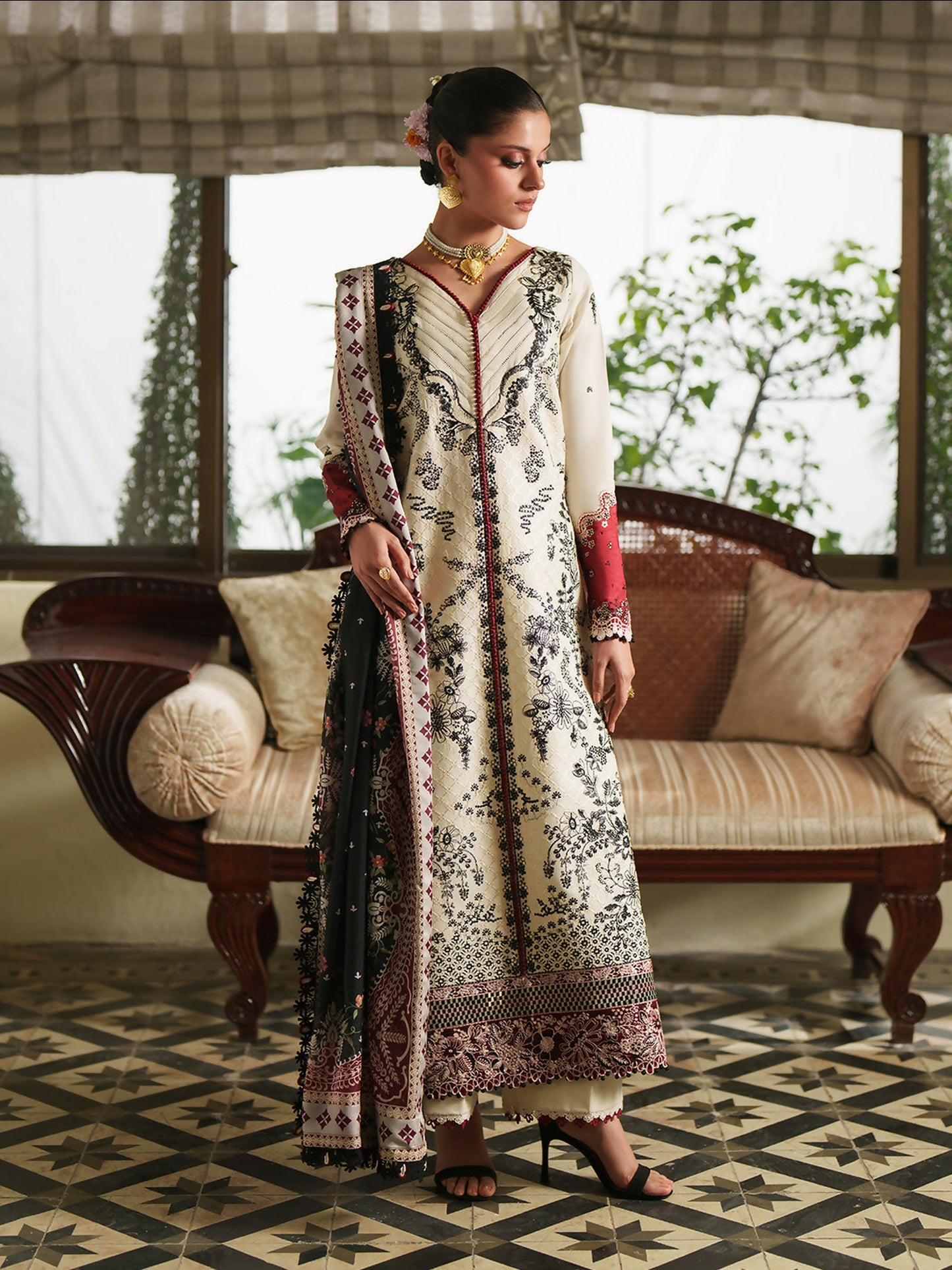 Binilyas Heritage Dore Summer'26 Lawn Embroidered Unstitched 3-Piece Suit-171-A