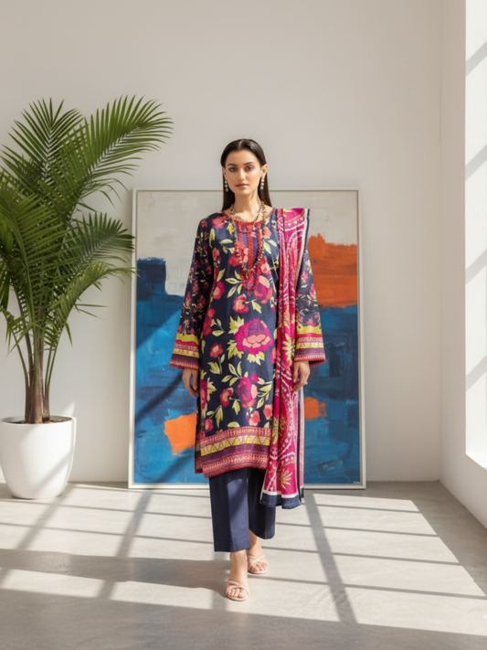 Motifz Linen Printed Unstitched 3-Piece Suit-01