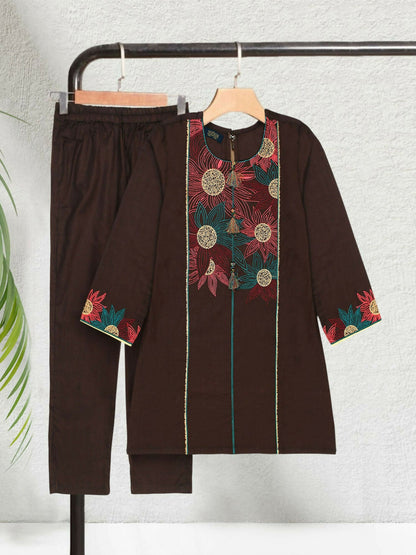 Velvour Girls Cotton Embroidered Stitched 2-Piece Suit-VG109-A