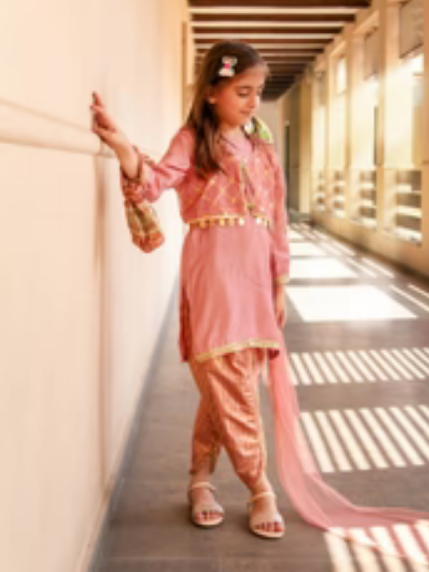 Kidoz Kloset Cotton Silk Embroidered Stitched 4-Piece Suit-Vanilla Ice-Cotton Silk Set