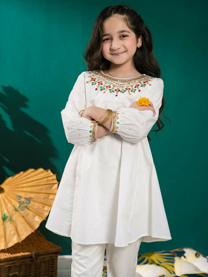 Velvour Girls Cotton Embroidered Stitched 2-Piece Suit-VG63-A