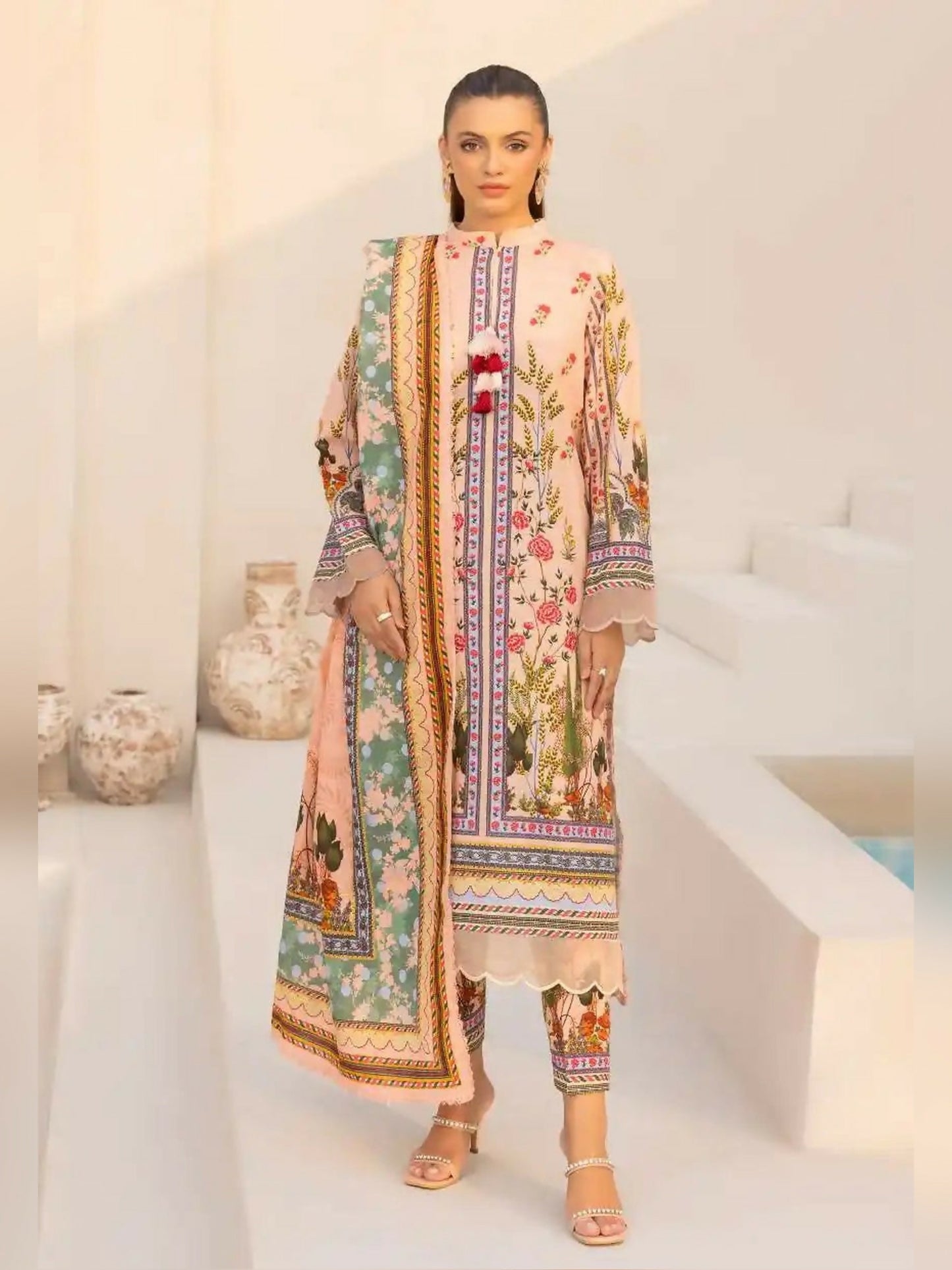 Gul Ahmed Maira Khaddar Printed Unstitched 3-Piece Suit-Desert Sand