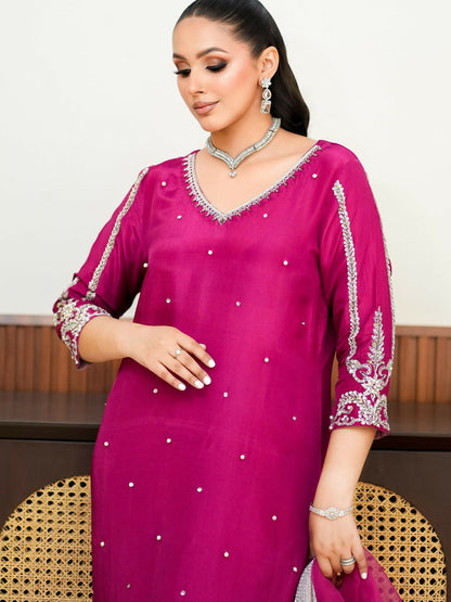 Allure By IH Fashion Calling Raw Silk Embellished Stitched 3-Piece Suit-Paisley