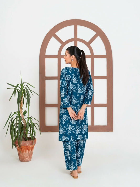 Stylish Collection Enchant Pret Linen Printed Co-Ord Set-Rose Teal