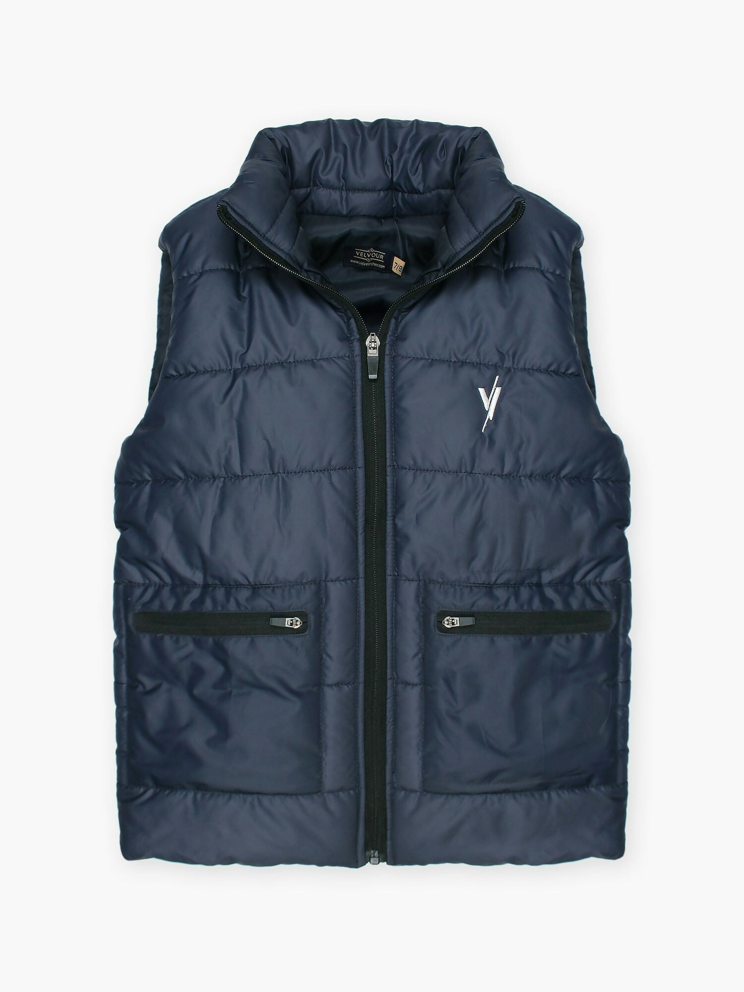 Blue Velvour Printed Puffer Jacket-VJ41-A