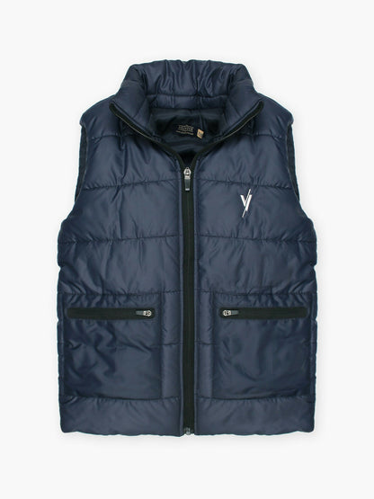 Blue Velvour Printed Puffer Jacket-VJ41-A