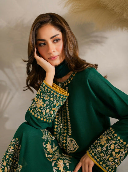 Zeephire Linen Embroidered Stitched 3-Piece Suit-Amina