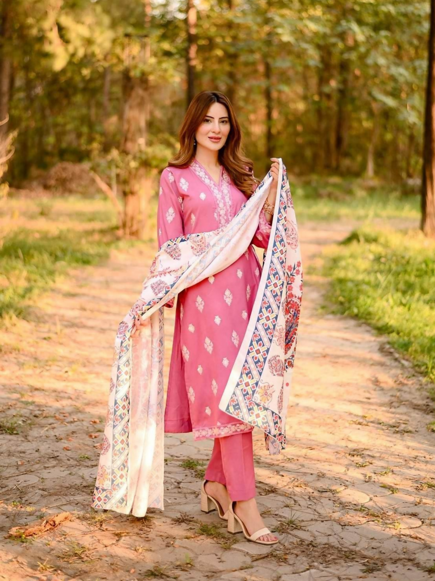 Panache Apparel Daily Essentials RTW Linen Embroidered Stitched Suit-Haven Nyla Raja