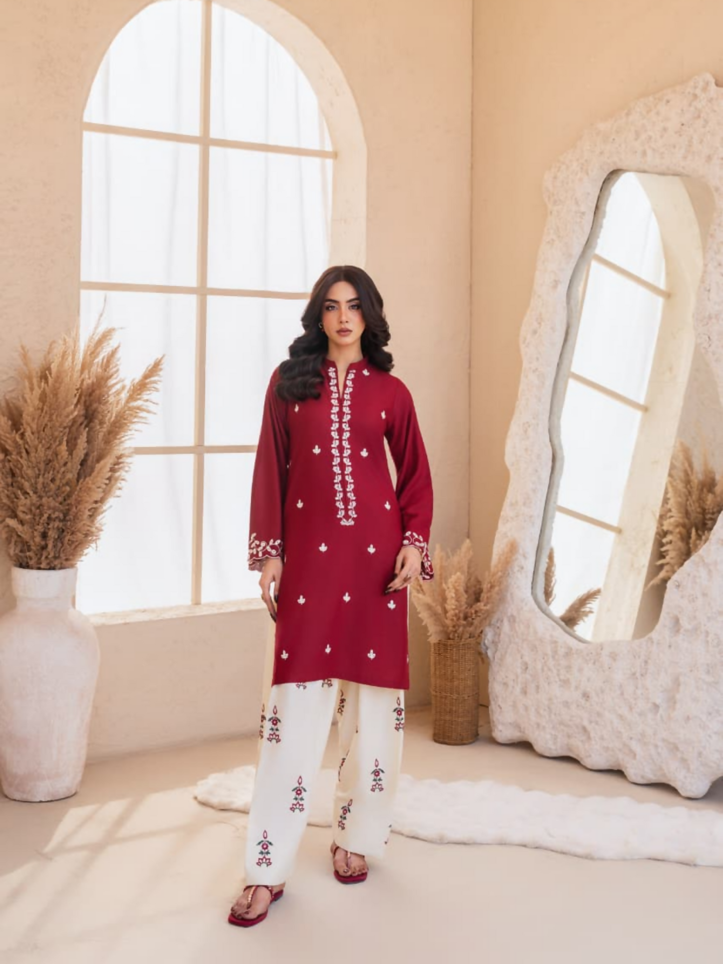 Tehzeeb Libas Stone Linen Embroidered Stitched 2-Piece Suit-Zarf