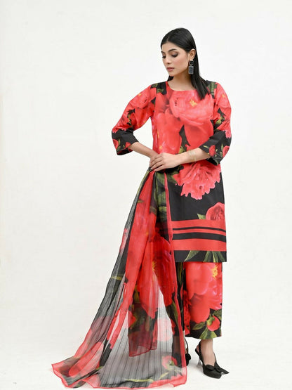 Imran Aftab Valentine's Day Raw Silk Printed Stitched 3-Piece Suit-IAVD 01