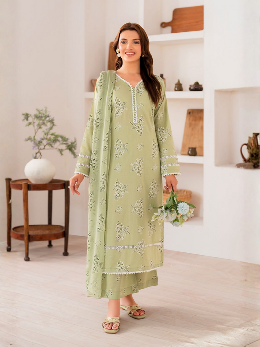 Panache Apparel Daily Essentials RTW Linen Printed Stitched 3-Piece Suit-Mosaic