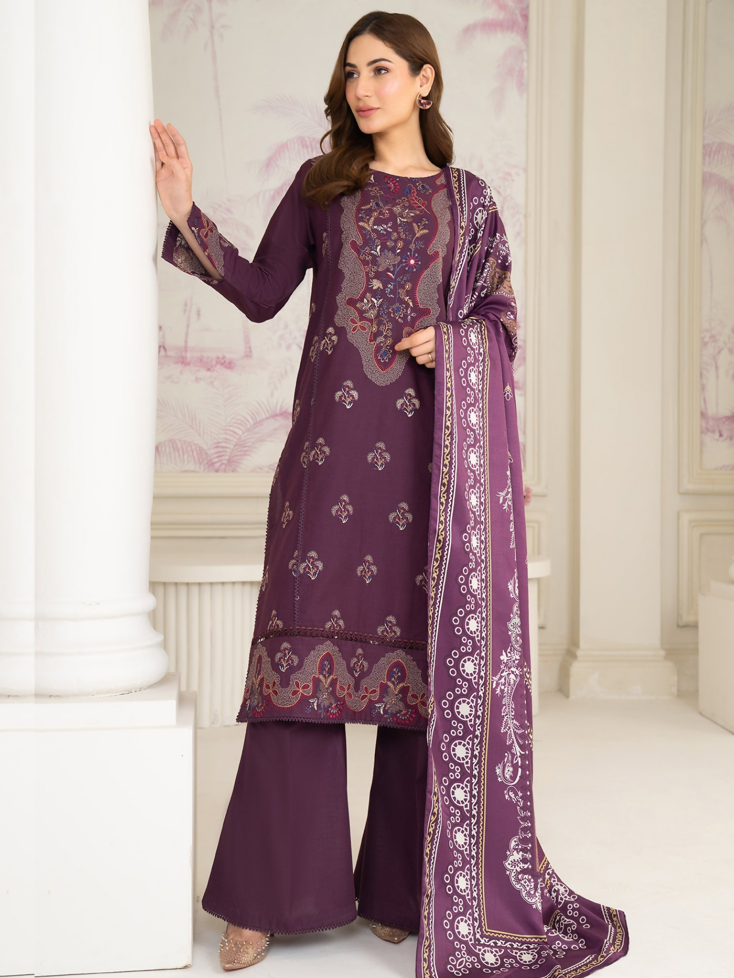 Panache Apparel Winter Whisper Khaddar Embroidered Stitched Suit-Snowfall