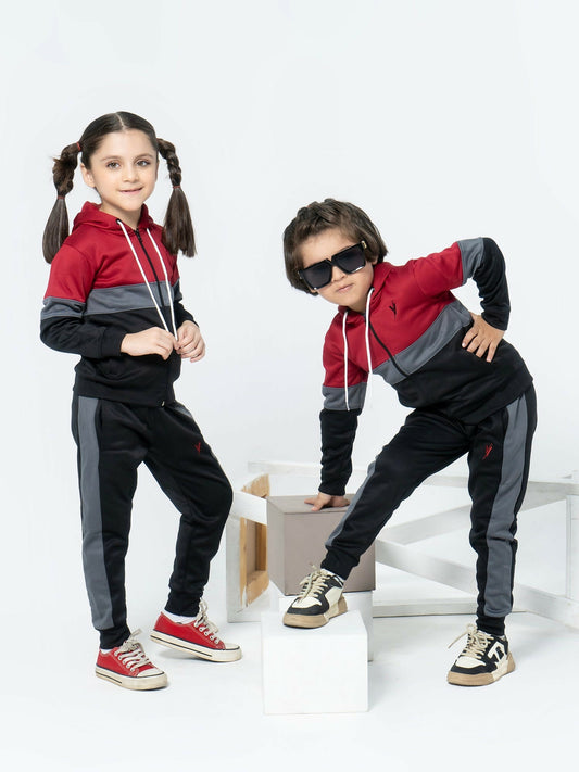 Red ,Grey and Black Velvour Winter Tracksuit-#VWT06-A