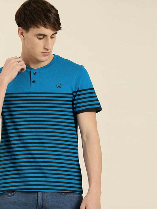 Jupiter Horizontal Stripes Henley Neck Tee-13613