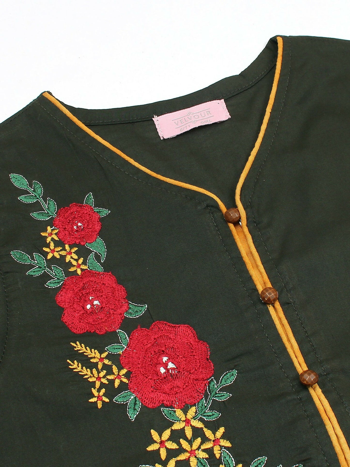 Velvour Girls Cotton Embroidered Stitched 2-Piece Suit-VG76-C