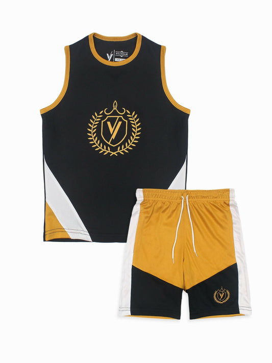 Black and Yellow Velvour Boys & Girls Printed Track Suit-VST63
