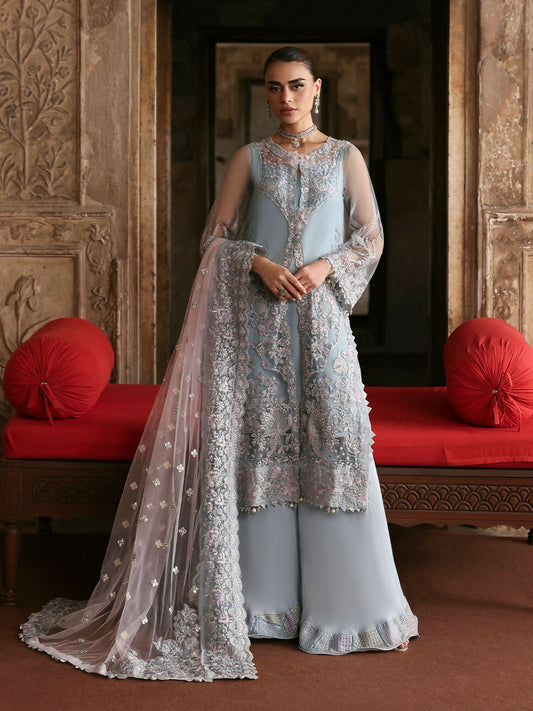 Ice Blue Parishay Jahanara Luxury (Formals) Net Embroidered Unstitched 3-Peice Suit-JRA - 06