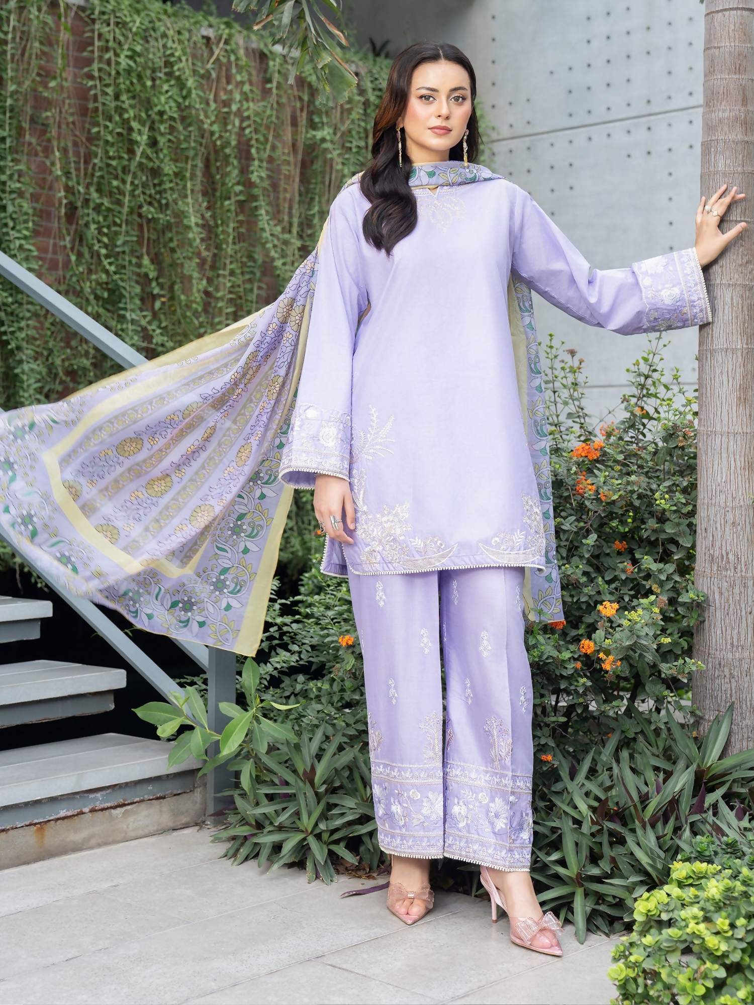 Panache Apparel Solid Story Cotton Lawn Embroidered Stitched Suit-Solene