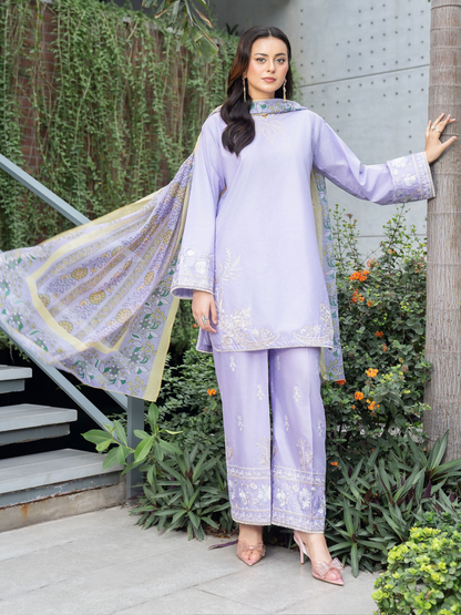 Panache Apparel Solid Story Cotton Lawn Embroidered Stitched Suit-Solene
