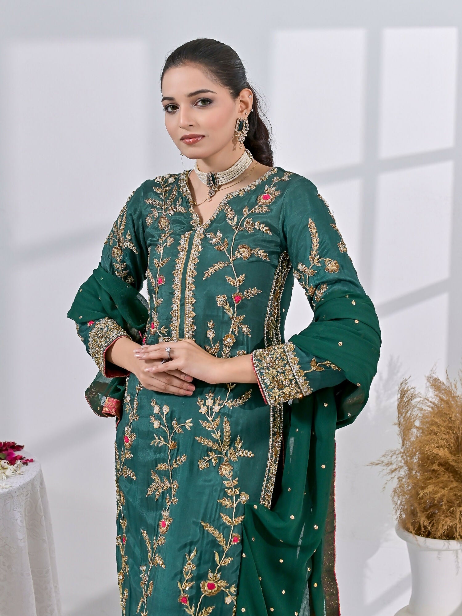 Ruby's Couture Chamak Dhamak Sheesha Silk Embellished Stitched 3-Piece Suit-Zaabya